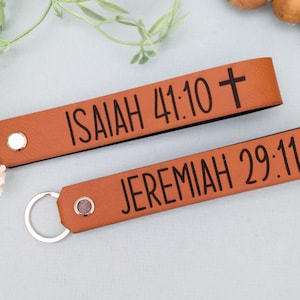 Bible Verse Keychain, Religious Gift, Christian Keychain, Scripture Keychain, Confirmation Baptism Gift, Gift For Dad, Leather Keyrings