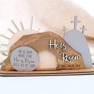He is Risen Stand,Christian Easter Decor,He Is Risen Wooden Sign,Religious Easter Gift,Faith Decor,Resurrection Scene,Scripture Sign