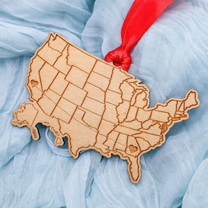 Wooden Family Ornament, Miles Apart Ornament, Customized State To State Ornament, Family Long Distance Christmas Gift, Christmas Tree Decor