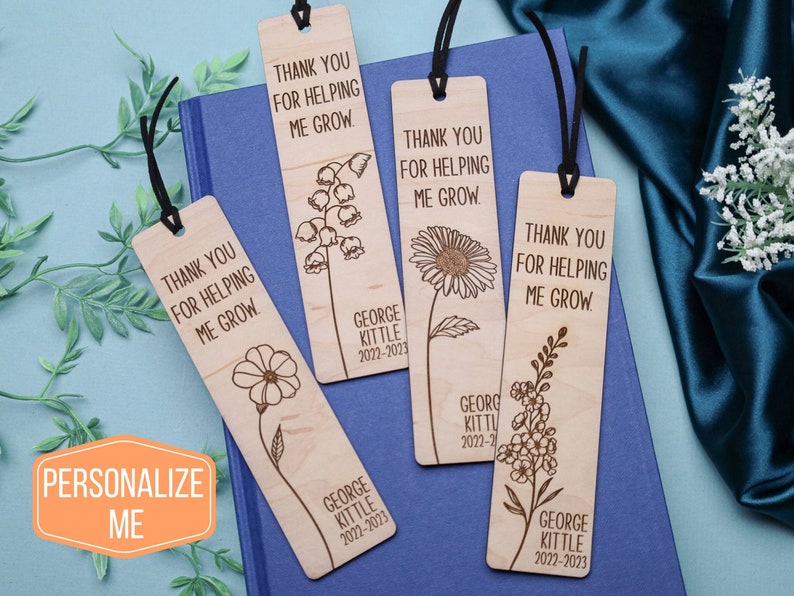 Teacher Bookmarks,Teacher Appreciation Gift,Thank you for helping me grow,Personalized Teacher Gift,Reading Gift,Birthday Gift,End of Year image 1