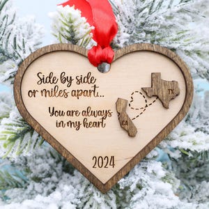 Personalized Long Distance Ornament, Two-State Ornament with Year, Christmas Gift for Couples, Family Keepsake, Holiday Decor for Loved Ones