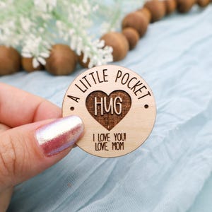 Pocket Hug Coin, Comfort Coin Hug Keepsake, Positive Affirmation Token, Long Distance Relationship Keepsake, Back to School, Wooden Hug Coin