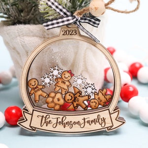 Gingerbread Family Ornament,Custom Names Ornament,Personalized Christmas Gifts,Snowglobe Shaker Ornament,Family and Pets Holiday Decor