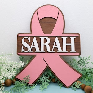 Custom Pink Ribbon Sign, Breast Cancer Awareness Sign, Custom Name Breast Cancer Keepsake Gift, Cancer Survivor Gift, Pink Ribbon Name Sign