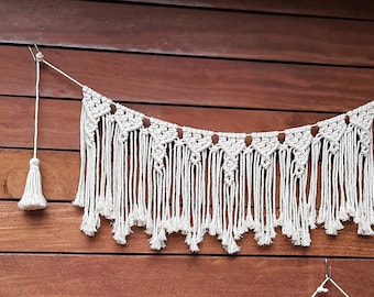 Boho Bedroom Wall Decor Over the Bed, Macrame Wall Hanging Garland Decor, Above Bed Aesthetic Room Decor, Boho Nursery Cottagecore Decor