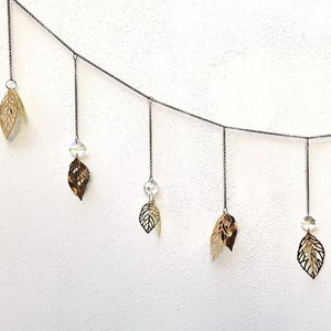Plant Leaves Garland Fall Decoration Boho Gold Leaf Crystal SunCatcher Window Aesthetic Room Bedroom Nursery СottageСore Wall Decor