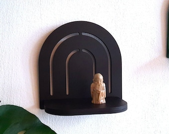 Black Rainbow Shelf Wooden Arch Crystal Display Spiritual Wall Altar Meditation Room Decor