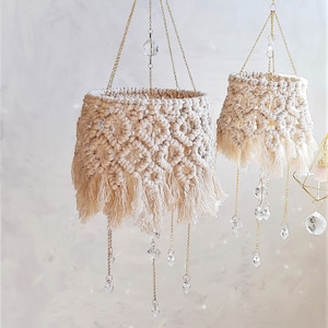 Chandelier Lighting Сrystal Suncatcher, Christmas Lantern Pendant Light Shade Cottagecore Aesthetic Room Decor, Boho Macrame wall hanging