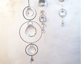 Suncatcher Crystal Silver Window Charm Prism Home Decor, Boho Aesthetic Room Decor Wall Hanging Housewarming Gift rainbow maker