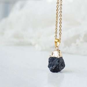 Raw Black Tourmaline Crystal Necklace October Birthstone Minimalist Chain Necklace with Real Black Tourmaline Healing Crystal