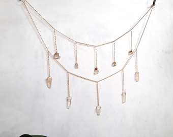 Citrine Rose Quartz Crystal Garland Wall Hanging Decor, Bedroom Above Bed Window Valance Crystal Meditation Altar Aesthetic Room Home Decor