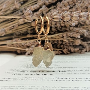 Raw Citrine Crystal Dainty Hoop Earrings Necklace Unique Bohemian Jewelry, November Birthstone Citrine Jewelry Gift for Her