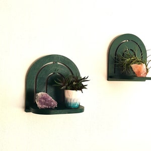 Small Plant Wall Shelf Boho Rainbow Air Plant Holder Wooden Shelf Crystal Mini Emerald Shelf Display Aesthetic Room Wall Decor