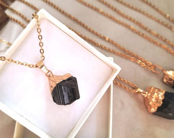 Black Tourmaline Necklace Raw Crystal Pendant Protection Stone Gift Grounding Healing Jewelry Turmalin Kette Minimalist Chain