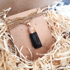 Raw Black Tourmaline Crystal Necklace October Birthstone Jewelry Bohemian Witchy Gifts Protection Necklace Black Tourmaline Healing Crystal