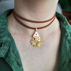 Mushroom Leather Choker Necklace Cottagecore Jewelry Raw Crystal Wrap Choker Dainty Double Layered Choker