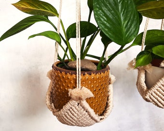 Colgador de plantas sin borla, macramé de varios tamaños, sin borla, macetero colgante de cuerda interior