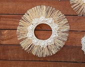 Aesthetic Boho Room Wall decor, Raffia Wall Basket Macrame Wall Hanging, Mandala Neutral Minimalist Wall Art, Round Wall Decor housewarming