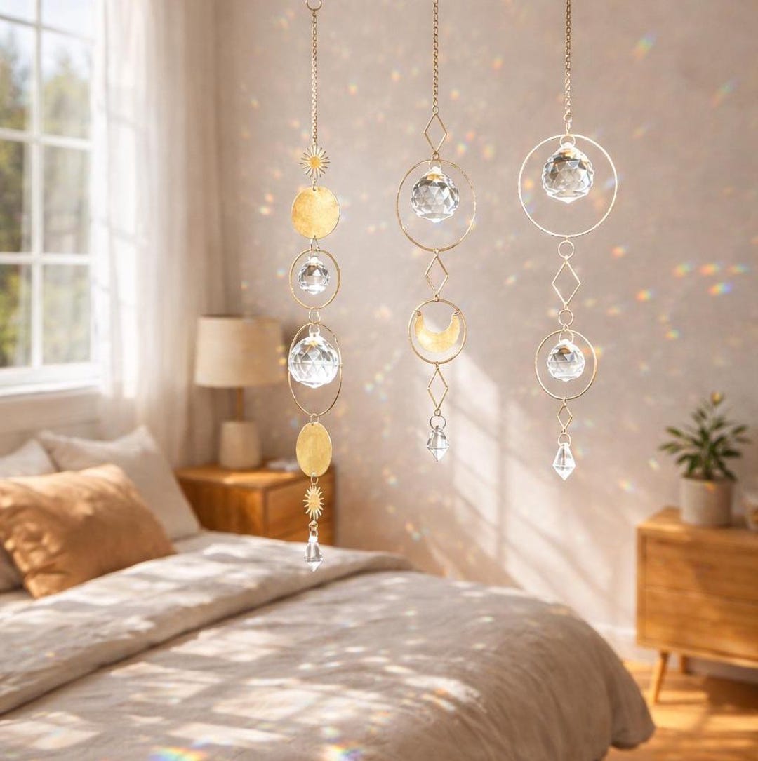 Boho Crystal Rainbow Suncatcher Window Light Hanging Prism Sun Catcher ...