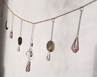 Suncatcher Crystal Moon Phase Garland Wall Hanging Decor, Aesthetic Room Decor Crystal Garland Bedroom Above Bed Window Valance