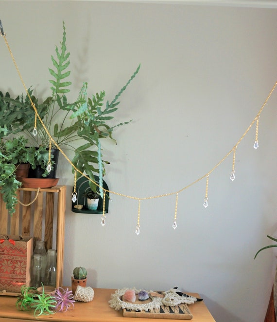 Crystal Suncatcher Window Garland Valance Aesthetic Room Decor, Metal Boho Wall Decor Rainbow Window Curtain