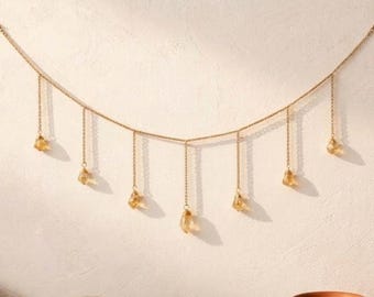 Raw Citrine Garland Crystal Wall Hanging Boho Decor, Natural Gemstone Window Garland Bedroom Spiritual Home Accent