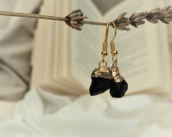Pendientes de cristal de turmalina negra en bruto, collar, pendientes bohemios únicos para Halloween, joyería de turmalina con piedra natal de octubre, regalo para ella