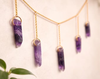 Amethyst Crystal Garland Wall Hanging Boho Decor Purple Crystal Window Garland Above Bed Bedroom Spiritual Home Accent