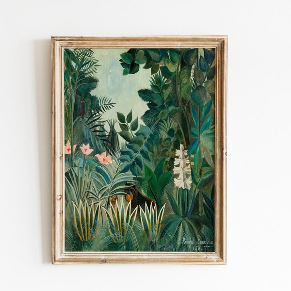 Henri Rousseau Jungle tropical poster painting originally The Equatorial Jungle, tropical wall art, jungle wall art, jungle print,