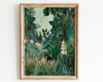 Henri Rousseau Jungle tropical poster painting originally The Equatorial Jungle, tropical wall art, jungle wall art, jungle print,