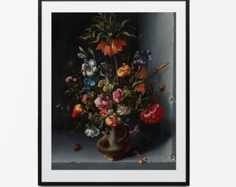 Vintage Floral Still Life Print | Dark Moody Botanical Art