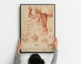 anatomy poster, illustration poster, Michelangelo prints, rennaisance drawing, vintage michelangelo poster, leonardo da vinci anatomy prints