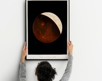 Trouvelot Partial Eclipse Moon Print, 19th Century Astronomy Poster