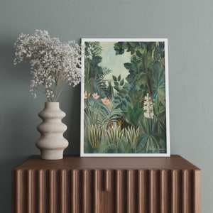 Jungle tropical poster painting originally by Henri Rousseau The Equatorial Jungle, Vintage poster is best idea for wall decorations