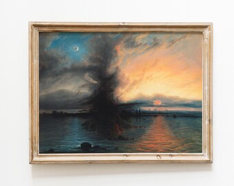 Vintage Landscape Print, Moody Seascape Wall Art, Samuel Colman Print, Dark Academia Decor, Antique Ocean Sunset Poster