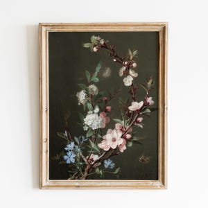 dark floral wall art, dark floral print, Vintage Floral Wall Art Print | Botanical poster | Vintage Flower Still Life Oil Painting