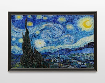 Van Gogh Starry Night Print, Vintage MoMA Art Gallery Poster