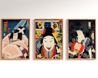 Japanese Samurai Art Prints Set, Giclée Ukiyo-e Posters