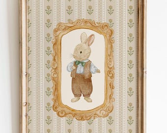 Rabbit Nursery Wall Art, Bunny Wall Art, Cottagecore Nursery Print, Vintage Bunny Poster, Kids Room Decor, Bunny Wall Decor