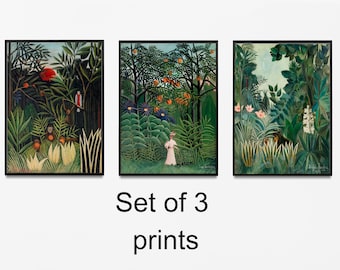 Set of 3 prints Henri Rousseau Jungle tropical poster painting The Equatorial Jungle, tropical wall art, jungle wall art, jungle print