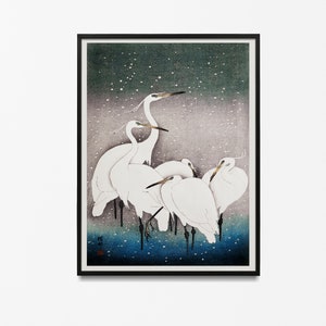 Great blue heron, japanese art, Bird Art Print, Vintage Poster birds, Ohara Koson Heron, Heron print wall hangings