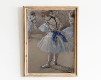 Degas Blue Bow Ballerina Print, Edgar Degas Dancer Adjusting Her Shoe, Impressionist Ballet Wall Art Poster
