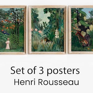 Set of 3 prints Henri Rousseau Jungle tropical poster painting The Equatorial Jungle, tropical wall art, jungle wall art, jungle print