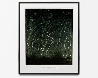 Vintage Constellation Print, Falling Stars Meteor Shower, NASA Space Poster