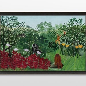 Henri Rousseau print, jungle print, Jungle tropical poster painting originally by Henri Rousseau The Equatorial Jungle, Vintage poster