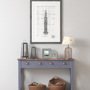 May include: A gray console table with two drawers and a lower shelf. The table has a distressed finish and brass hardware. The table is decorated with two wicker baskets, two black lanterns, a birdcage lamp, and two framed pictures.