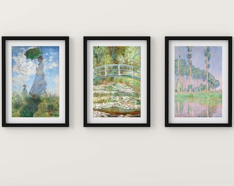 Monet Print Set, Woman with Parasol, Water Lilies, Vintage Art
