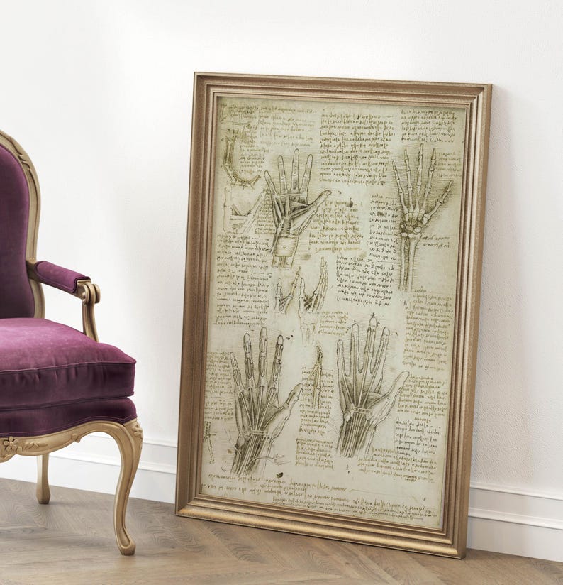 Renaissance anatomical art Leonardo da Vinci vintage poster da vinci drawings sketch Leonardo da Vinci medical anatomy anatomy wall art wall decoration da vinci prints anatomy illustration anatomy poster Vitruvian Man muscles skeleton hands feet giclée museum quality archival paper print