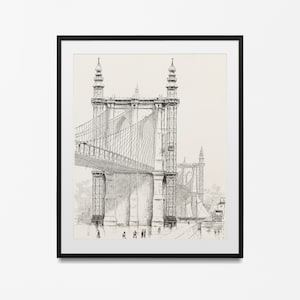 Tours du pont de Brooklyn, illustration de Brooklyn, illustration de ville vintage, estampe vintage de New York, affiche de Brooklyn Bridge, croquis de Brooklyn NY