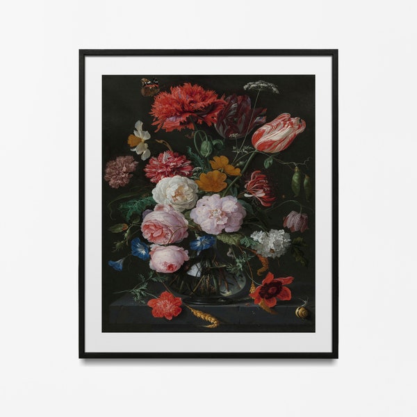 Dutch Floral Still Life Botanical Print, Flower Still Life Botanical poster, Vintage Floral print, still life flowers print, Dark Floral Art